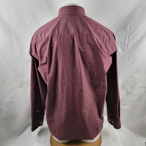 Cole Haan Grand OS Button Front Shirt Mens Large Long Sleeve Red Striped Cotton - Picture 5 of 6